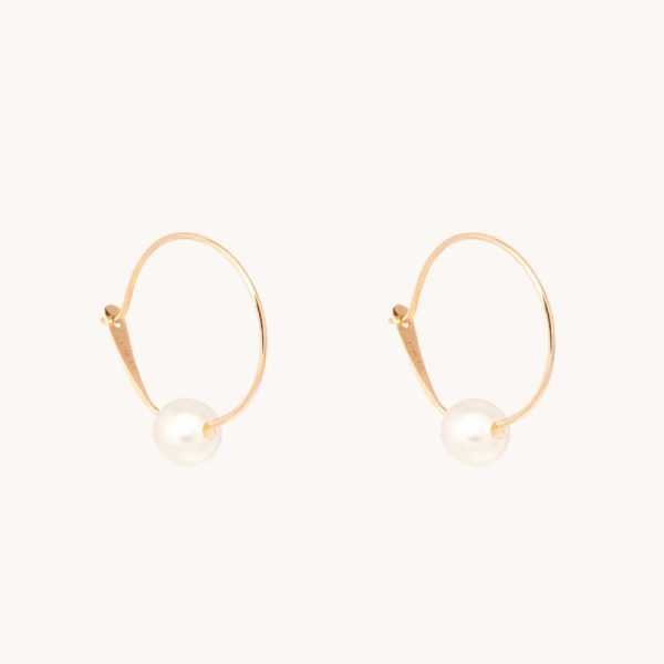 Pearl on a Wire Gold Hoop Earrings (single)